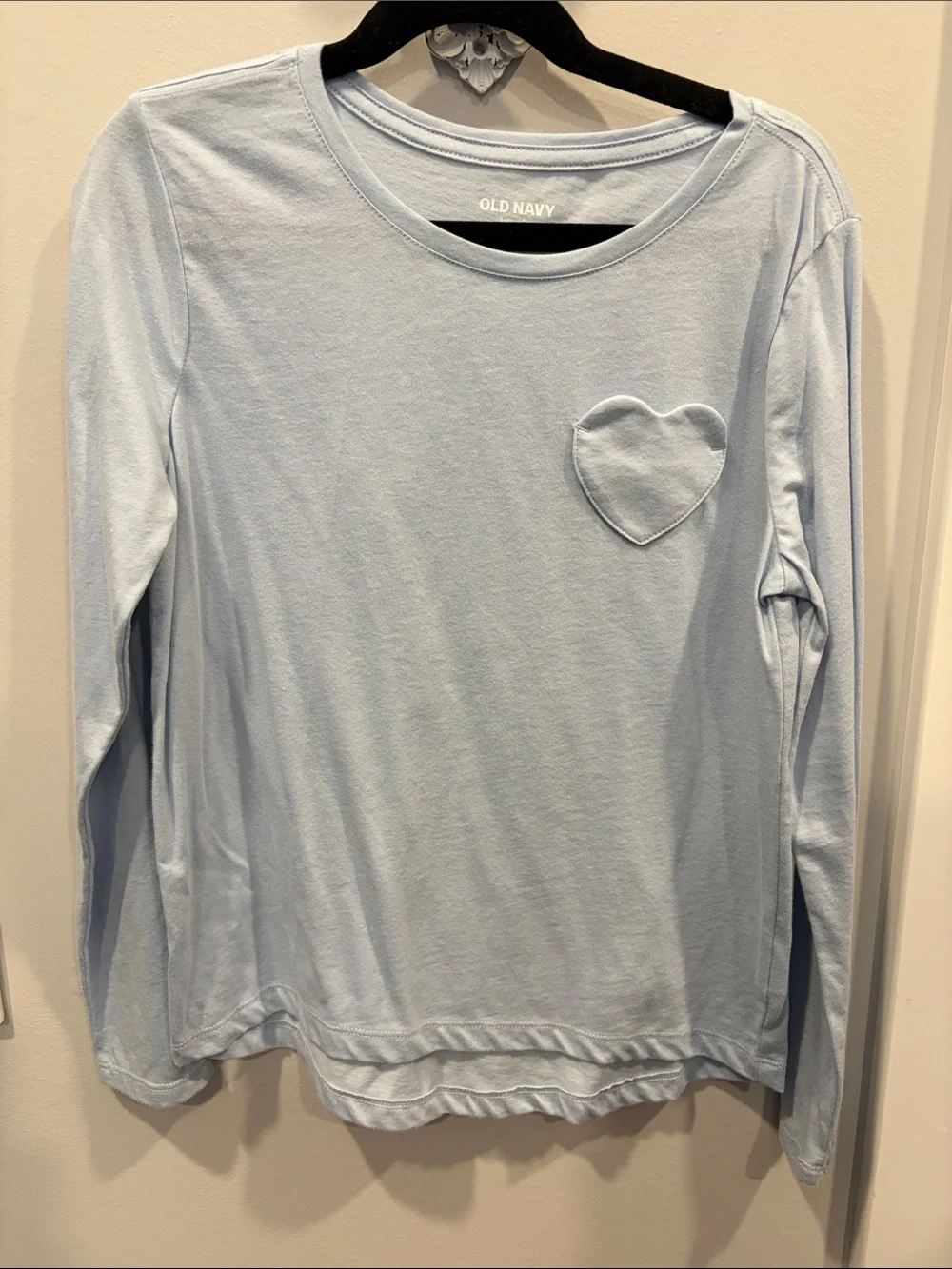 Old Navy Pale Blue Long Sleeve Tee with Heart Pocket - Kids